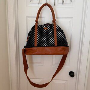 Women Baosha Canvas Travel Weekender Carry On Duffle Bag in Black Polka Dot